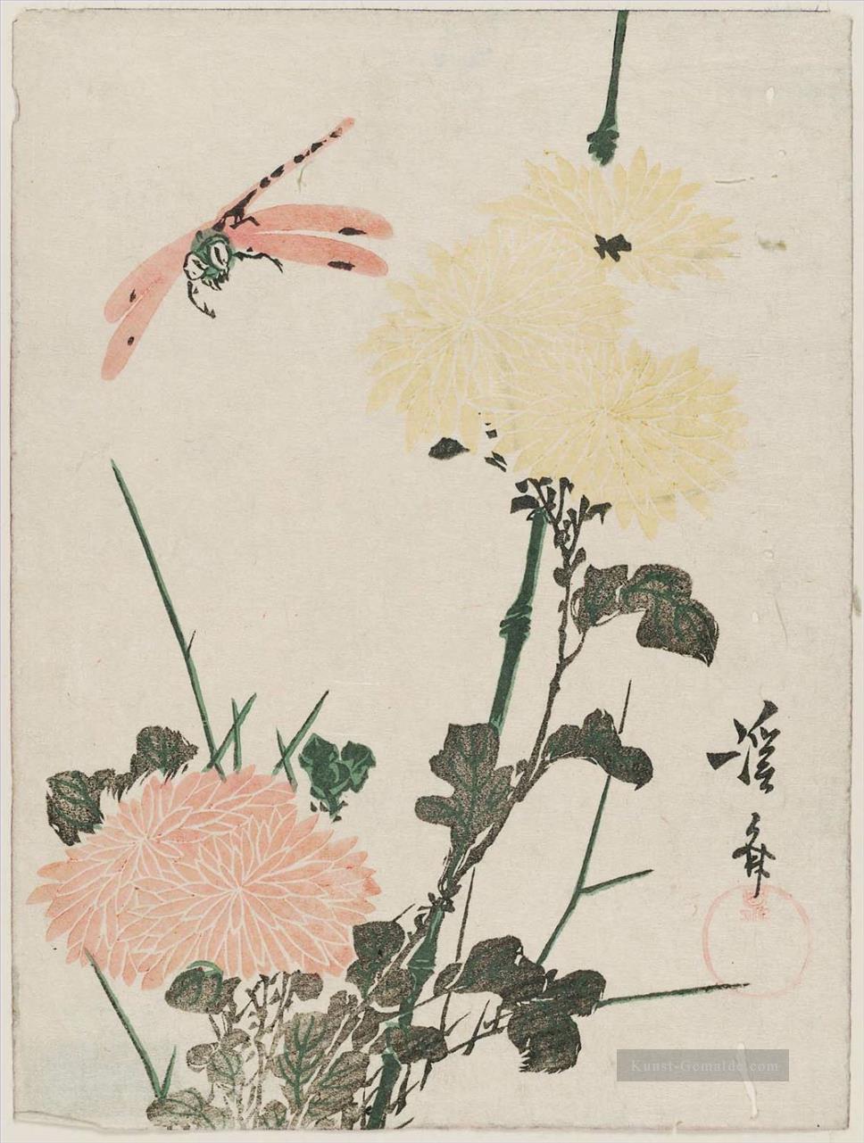 Chrysanthemen und Libelle Keisai Eisen Ukiyoye Ölgemälde